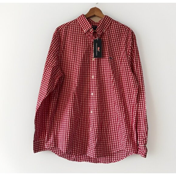 Vineyard Vines Classic Fit Tucker Button Down Shirt Gingham Red Men’s Large NEW - Picture 11 of 14